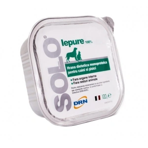 Hrana pentru caini si pisici, Solo, conserva monoproteica, carne de iepure, 100 g
