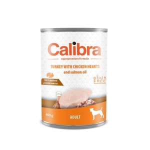 Hrana Umeda pentru Caini, Calibra Dog Adult Curcan si Inimi de Pui, Conserva 400 g