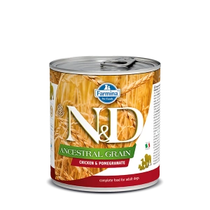 Hrana umeda pentru caini N&D, Ancestral Grain, Pui si Rodie, 285 gr