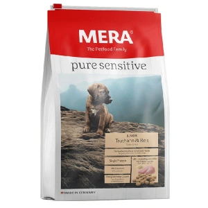 Hrana Uscata Caini MERA Pure Sensitive Junior Curcan si Orez 12,5kg