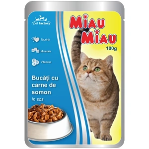 Pliculete MIAU MIAU cu Carne de Somon in Sos 24x100g