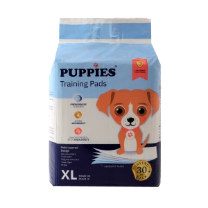 Set 30 covorase absorbante cu benzi adezive, cu fermoni, Puppies XL, 90x60 cm