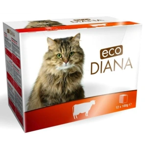 Set hrana umeda pentru pisici, Eco Diana, cu vita, 12 plicuri x 100 gr