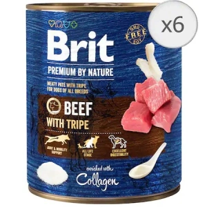 Bax 6 conserve Brit Premium by Nature Beef with Tripes 800 g