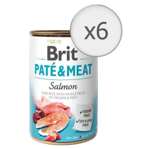 Hrana umeda pentru caini Brit Pate & Meat, Somon, 6x800g