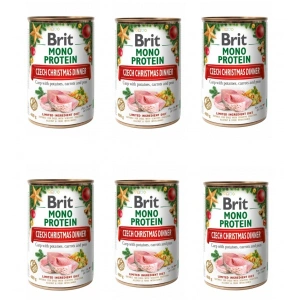 Bax 6 Conserve Brit Care Dog Monoprotein Christmas, cu crap, cartofi, morcovi si mazare, 400 gr