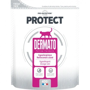 Hrana hipoalergenica pentru pisici cu afectiuni ale sistemului digestiv, ale pielii sau care au diferite alergii, Protect Dermato, 400 gr