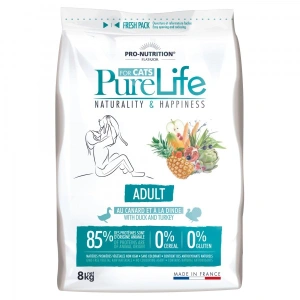 Hrana uscata grain free pentru pisici adulte, PureLife cu Rata si Curcan, 8 kg