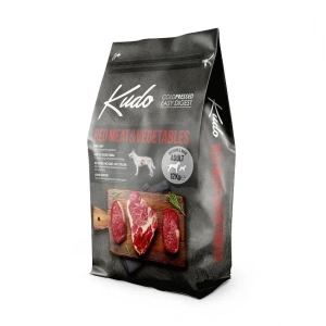 Kudo Adult Mediu-Maxi - Hrana uscata, presata la rece - Carne rosie si Legume - 12kg + cadou Kudo Carne Rosie si Legume - 3kg