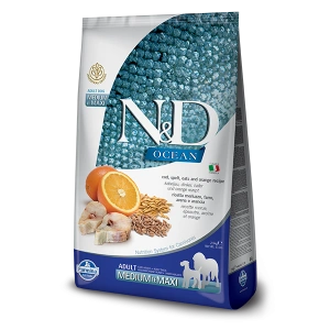 N&D Healthy Grain, Ocean Dog, Adult Medium Maxi, Peste si Portocale, 12 kg