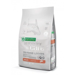 Natures Protection Superior Care White Dogs Grain Free Salmon Adult Small&Mini Breeds 10 Kg + plus cadou Nature's Protections White Dogs, Wellness Soup cu Ton si Somon, conserva 140 ml - Img 1