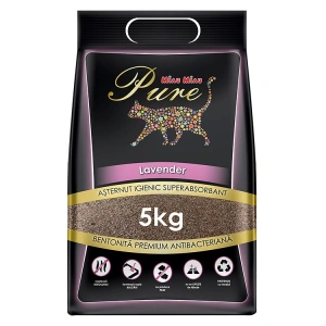 Nisip litiera pisici, Miau Miau, Pure, Lavanda, Bentonita, Antibacterian, 5 kg
