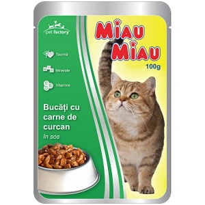 Pliculete MIAU MIAU cu Carne de Curcan in Sos 24x100g
