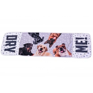 Prosop super absorbant pentru caini, Puppies, cu buzunare pentru maini, din microfibra cu uscare rapida, cu doua fete, 100 x 30 cm