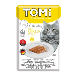 Tomi Pisici Sterilizate cu Pui in aspic, 22 x plicuri 85 g