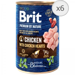Bax 6 conserve Brit Premium by Nature Chicken with Hearts 400 g