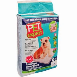Covorase absorbante Pet Expert, cu benzi adezive, L, 60x60 cm, 15 buc