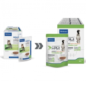 Hrana umeda pentru pisici sterilizate, Virbac HPM Neutred cu somon 12 plicuri x 85 gr - Img 2
