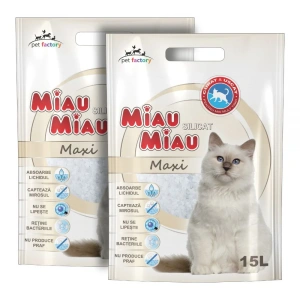 Pachet 2 x Asternut igienic pentru pisici Miau-Miau, Silicat, 15L