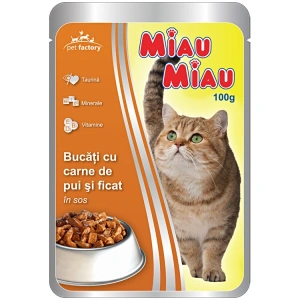 Pliculete MIAU MIAU cu Carne de Pui si Ficat in Sos 24x100g