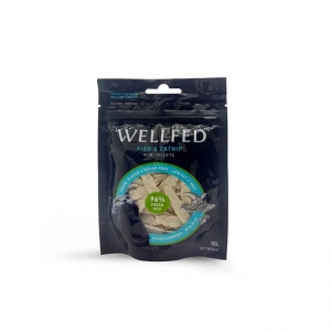 Recompense pentru pisici WellFed, hipoalergenice, cu peste si iarba pisicii 50g