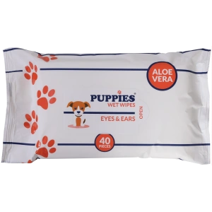 Servetele umede pentru caini si pisici, cu Aloe Vera, Puppies, pentru ochi si urechi, 40 buc