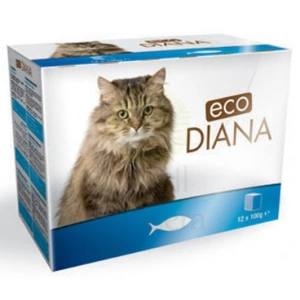 Set hrana umeda pentru pisici, Eco Diana, cu peste, 12 plicuri x 100 gr