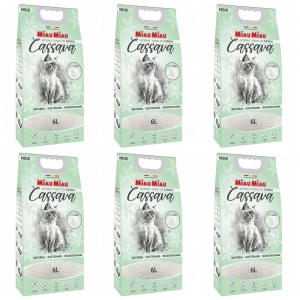 Pachet 6 x Asternut igienic pentru pisici Miau-Miau, Cassava, 6L