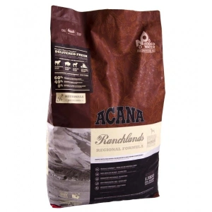 Acana Dog Ranchlands 11.4 kg + Recompense pentru caini, monoproteice, Acana, cu ficat de pasare 100g