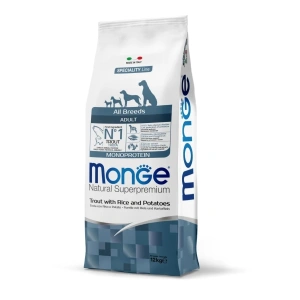 Monge Natural Superpremium All Breeds Adult Monoprotein - Pastrav cu Orez si Cartofi - 12kg