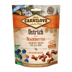 Recompense pentru caini Carnilove Crunchy Snack cu Strut si Mure, 200 gr
