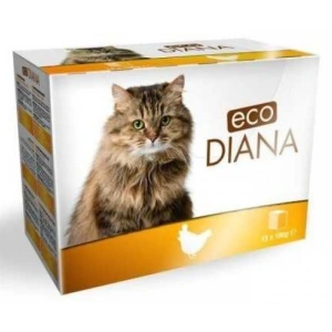 Set hrana umeda pentru pisici, Eco Diana, cu pui, 12 plicuri x 100 gr