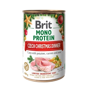 Bax 6 Conserve Brit Care Dog Monoprotein Christmas, cu crap, cartofi, morcovi si mazare, 400 gr - Img 2