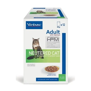 Hrana umeda pentru pisici sterilizate, Virbac HPM Neutred cu somon 12 plicuri x 85 gr