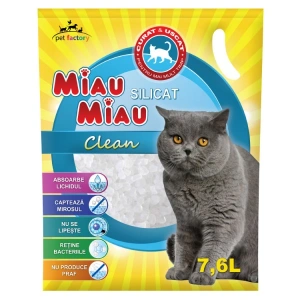 Nisip Pisici MIAU MIAU Silicat Clean 7.6L