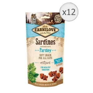 Recompense pentru pisici Carnilove Semi-Moist, Sardine si Patrunjel, 12x50g