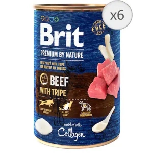 Bax 6 conserve Brit Premium by Nature Beef with Tripes 400 g