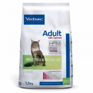 Hrana uscata pentru pisici adulte, Virbac HPM Neutred Entired cu somon 1.5 kg
