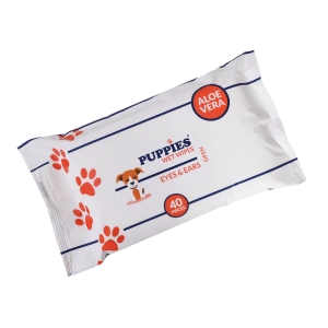 Servetele umede pentru caini si pisici, cu Aloe Vera, Puppies, pentru ochi si urechi, 40 buc - Img 2