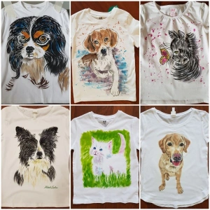Tricou personalizat, din bumbac, pictat manual cu vopsele acrilice speciale pentru textile, nontoxice.