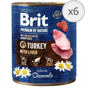 Bax 6 conserve Brit Premium by Nature Junior, Turkey with Liver 800 g