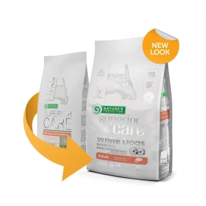 Natures Protection Superior Care White Dogs Grain Free Salmon Adult Small&Mini Breeds 1.5 Kg + plus cadou Nature's Protections White Dogs, Wellness Soup cu Ton si Somon, conserva 140 ml - Img 3