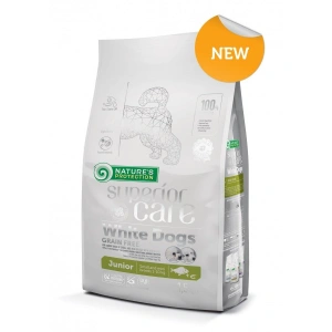 Natures Protection Superior Care White Dogs Grain Free White Fish Junior Small&Mini Breeds 1.5 Kg + plus cadou Nature's Protections White Dogs, Wellness Soup cu Ton si Somon, conserva 140 ml