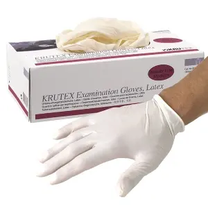 Set 100 bucati Manusi de examinare din latex Krutex, nepudrate, marimea M