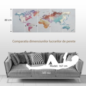 5 Piese Canvas Wall Art Harta Lumii, Tablouri de Perete pentru Decor Dormitor Sufragerie, 80 x 40 cm x 4 - Img 6