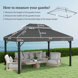 Acoperiș de rezervă pentru pavilion, 3 x 4 m, husă de rezervă cu orificii de scurgere, poliester, protecție solară, UPF30+, Gri închis - Img 3