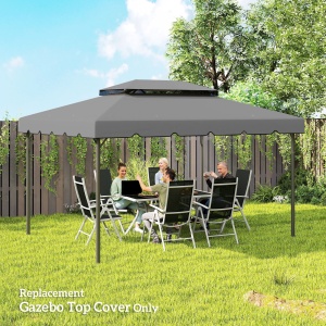 Acoperiș de Rezervă pentru Pavilion 4x3 m cu 2 Niveluri pentru Grădină, Copertină Rezistentă la Apă din Poliester 170g/㎡ cu 8 Găuri de Drenaj, Gri Deschis - Img 9