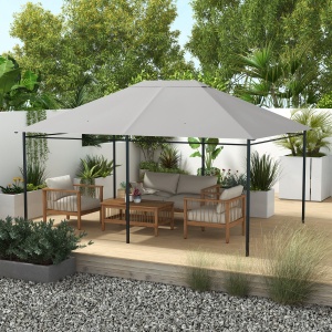 Acoperiș de Schimb 4x3 m pentru Gazebo Anti-UV din Poliester cu Aerisire, Gri Deschis - Img 2