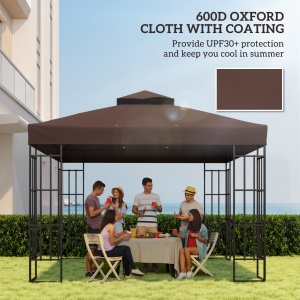 Acoperiș de Schimb pentru Foișor 3x3 m cu 2 Niveluri pentru Grădină, Copertină Rezistentă la Apă din Țesătură Oxford 370g/㎡ Anti-UV 30+ cu Orificii de Drenaj, Cafeniu - Img 6