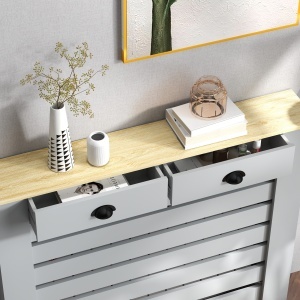 Acoperiș pentru calorifer din MDF cu doghe, cu 2 sertare, 111x19x95.5 cm, Gri - Img 8